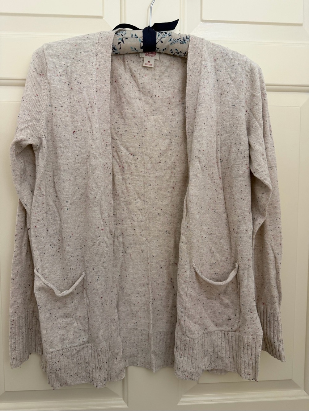 Open-Front Speckled Knit Cardigan Sweater - Cream